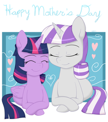 Size: 838x950 | Tagged: safe, artist:higglytownhero, twilight sparkle, twilight velvet, alicorn, pony, g4, cute, eyes closed, female, heart, mare, mother and child, mother and daughter, mother's day, motherly love, nuzzling, prone, rubbing, smiling, twilight sparkle (alicorn)