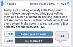 Size: 709x464 | Tagged: safe, barely pony related, fail, fml, irony, text, trolling