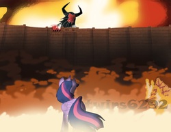 Size: 792x612 | Tagged: safe, artist:twins6292, lord tirek, twilight sparkle, alicorn, pony, g4, anime, attack on titan, duo, female, mare, parody, twilight sparkle (alicorn), twilight vs tirek