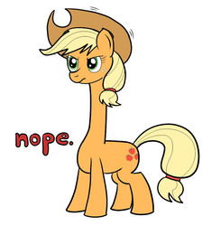Size: 762x779 | Tagged: safe, artist:dappledapple, applejack, earth pony, pony, g4, caption, clothes, female, frown, glare, long neck, mare, nope, nope.avi, simple background, solo, team fortress 2, underwear, white underwear