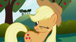 Size: 640x360 | Tagged: safe, screencap, applejack, g4, female, solo, wink