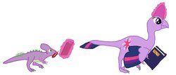 Size: 800x342 | Tagged: safe, artist:albertonykus, spike, twilight sparkle, dinosaur, maniraptor, g4, dinosaurified, my little maniraptor, species swap