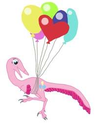 Size: 699x849 | Tagged: safe, artist:albertonykus, pinkie pie, dinosaur, maniraptor, g4, balloon, dinosaurified, female, my little maniraptor, solo, species swap