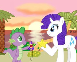 Size: 999x799 | Tagged: safe, artist:jazzytyfighter, rarity, spike, g4, destiny islands, disney, female, gem, kingdom hearts, male, paopu fruit, ship:sparity, shipping, straight