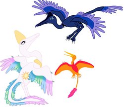 Size: 800x693 | Tagged: safe, artist:albertonykus, philomena, princess celestia, princess luna, dinosaur, maniraptor, pterosaur, g4, dinosaurified, my little maniraptor, simple background, species swap, white background