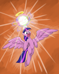 Size: 1500x1882 | Tagged: safe, artist:seidouryu, twilight sparkle, alicorn, pony, g4, twilight's kingdom, alicorn magic, belly button, female, mare, pixiv, solo, spirit bomb, super saiyan princess, twilight sparkle (alicorn)