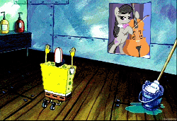 Size: 500x342 | Tagged: source needed, safe, octavia melody, g4, animated, bowing, female, idolatry, krusty krab training video, male, perfect loop, spongebob squarepants, spongebob squarepants (character), worship