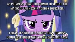 Size: 1023x576 | Tagged: safe, edit, edited screencap, screencap, twilight sparkle, alicorn, pony, g4, alicorn drama, all new, butthurt, caption, drama, duckery in the description, female, glorious master race, hub logo, image macro, logo, mare, meme, op is a duck, op is trying to start shit, smug, smuglight sparkle, solo, text, the hub, twilight sparkle (alicorn)