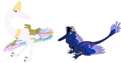 Size: 900x471 | Tagged: safe, artist:albertonykus, princess celestia, princess luna, dinosaur, maniraptor, pterosaur, g4, dinosaurified, my little maniraptor, simple background, species swap, white background
