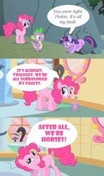 Size: 444x750 | Tagged: safe, artist:albertonykus, pinkie pie, twilight sparkle, g4, geology, grin, pun, sad, smiling