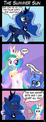 Size: 1100x2906 | Tagged: dead source, safe, artist:php92, princess celestia, princess luna, alicorn, pony, g4, :t, comic, cute, eyes closed, filly, sun work, woona