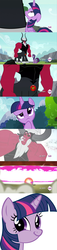 Size: 1000x4368 | Tagged: safe, artist:shootthegun, lord tirek, twilight sparkle, alicorn, pony, g4, alternate scenario, female, groin attack, mare, scene parody, self-destruct button, twiface, twilight sparkle (alicorn), twilight vs tirek