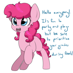 Size: 1280x1280 | Tagged: safe, artist:rue-willings, pinkie pie, g4, cute, diapinkes, female, finals, open mouth, raised hoof, smiling, solo