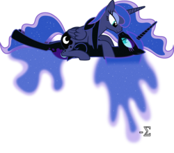 Size: 1003x881 | Tagged: safe, artist:90sigma, nightmare moon, princess luna, alicorn, pony, g4, bedroom eyes, cuddling, eye contact, female, hug, lesbian, mare, missing accessory, on back, on top, selfcest, simple background, smiling, snuggling, transparent background, vector