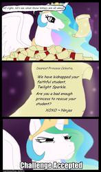 Size: 800x1360 | Tagged: safe, princess celestia, g4, adventure in the comments, bad dudes, challenge accepted, comic, female, kidnapped, meme, solo