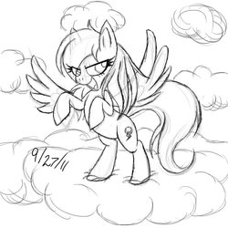 Size: 900x900 | Tagged: safe, artist:redfirestar, rainbow dash, g4, cloud, cloudy, female, monochrome, rearing, sketch, solo