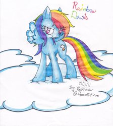 Size: 900x1003 | Tagged: safe, artist:redfirestar, rainbow dash, pegasus, pony, g4, cloud, female, mare, solo