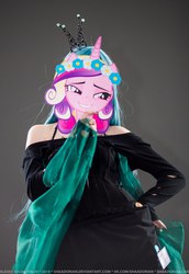 Size: 416x604 | Tagged: safe, artist:renshuher, artist:shaadorian, queen chrysalis, changeling, human, g4, 2014, convention, cosplay, disguise, disguised changeling, fake cadance, irl, irl human, mask, photo, rubronycon