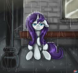 Size: 1435x1337 | Tagged: safe, artist:reapers969, rarity, g4, rarity takes manehattan, female, rain, sad, scene interpretation, solo