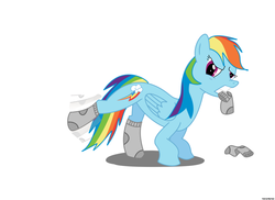 Size: 900x654 | Tagged: safe, artist:thisnameisnotprofane, rainbow dash, pegasus, pony, g4, annoyed, clothes, female, gritted teeth, kicking, mare, mouth hold, simple background, socks, solo, undressing, vector, white background