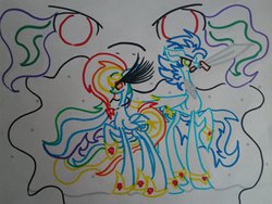 Size: 1024x768 | Tagged: safe, artist:swirlyquill, rainbow dash, soarin', g4, female, male, paper, ship:soarindash, shipping, straight, traditional art