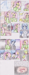 Size: 1272x3220 | Tagged: safe, artist:zoarenso, fluttershy, oc, oc:stormcloak, anthro, comic:innocent sin, g4, comic, traditional art