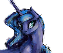 Size: 500x417 | Tagged: safe, artist:silfoe, princess luna, lunadoodle, g4, female, frown, messy mane, serious, solo