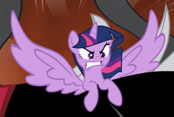 Size: 1112x753 | Tagged: safe, screencap, lord tirek, twilight sparkle, alicorn, pony, g4, angry, female, majestic, mare, spread wings, twilight sparkle (alicorn), twilight vs tirek