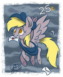Size: 500x604 | Tagged: safe, artist:jigglybelle, derpy hooves, pegasus, pony, g4, female, letter, mail, mailmare, mare, mouth hold, solo