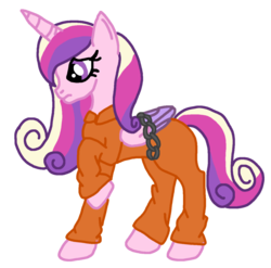 Size: 1024x1012 | Tagged: safe, artist:50shadesofpitchblack, princess cadance, alicorn, pony, g4, bound wings, chains, clothes, female, mare, princess sadance, prison outfit, prisoner, sad, simple background, solo, transparent background