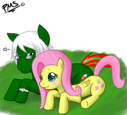 Size: 882x800 | Tagged: safe, artist:psychoticmindsystem, fluttershy, oc, askflutterfuckershy, g4, canon x oc, glasses, heart