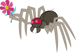 Size: 3513x2477 | Tagged: safe, artist:porygon2z, fuzzy legs, spider, g4, maud pie (episode), ambiguous gender, animal, cute, flower, happy, high res, offering, simple background, smiling, solo, transparent background, vector
