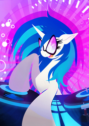Size: 1358x1920 | Tagged: safe, artist:rariedash, dj pon-3, vinyl scratch, pony, unicorn, g4, female, hooves, horn, lineless, mare, open mouth, solo, sunglasses