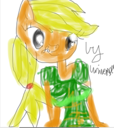 Size: 528x592 | Tagged: safe, artist:universoon, applejack, earth pony, anthro, g4, 1000 hours in ms paint, breasts, busty applejack, clothes, female, solo