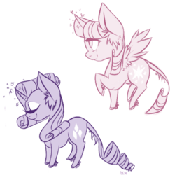 Size: 900x900 | Tagged: safe, artist:grandifloru, rarity, twilight sparkle, alicorn, classical unicorn, pony, g4, duo, female, horn, leonine tail, mare, simple background, transparent background, twilight sparkle (alicorn)