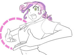 Size: 800x600 | Tagged: safe, artist:moronsonofboron, sweetie belle, human, g4, belly button, female, humanized, kill la kill, mako mankanshoku, midriff, open mouth, parody, serious, sketch, solo