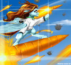 Size: 3000x2742 | Tagged: safe, artist:mykegreywolf, oc, oc only, carrot, clothes, high res, hoodie, rocket, solo, surfing