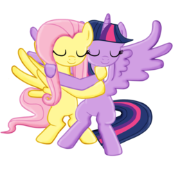 Size: 1024x1024 | Tagged: safe, artist:majkashinoda626, fluttershy, twilight sparkle, alicorn, pony, g4, duo, female, hug, lesbian, mare, ship:twishy, shipping, twilight sparkle (alicorn)