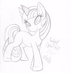 Size: 900x929 | Tagged: safe, artist:redfirestar, twilight sparkle, g4, blank flank, female, monochrome, sketch, solo, traditional art