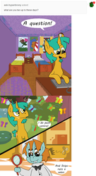 Size: 672x1234 | Tagged: safe, artist:apartment2bmod, snails, snips, butterfly, pony, snail, unicorn, ask adult snips and snails, g4, ask, barber, beard, bed, bowtie, clock, comic, keyboard, male, mirror, older, older snails, older snips, poster, stallion, tumblr