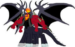 Size: 5100x3200 | Tagged: safe, artist:crisostomo-ibarra, lord tirek, centaur, g4, twilight's kingdom, abomination, four arms, horn, male, mane of fire, multiple arms, multiple horns, multiple legs, multiple limbs, simple background, solo, this isn't even my final form, transparent background, wat, wings