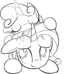 Size: 836x951 | Tagged: safe, artist:mcsadat, rarity, sweetie belle, g4, drool, lineart, monochrome