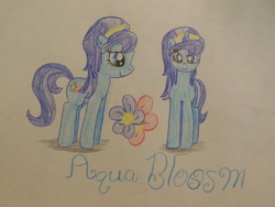 Size: 3648x2736 | Tagged: safe, artist:berrypunchrules, aqua blossom, pony, unicorn, equestria girls, g4, background character, background human, colored, cutie mark, equestria girls ponified, fashionista, flower, high res, ponified, traditional art