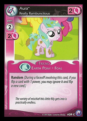 Size: 344x480 | Tagged: safe, enterplay, applejack, aura (g4), bon bon, cherry berry, sweetie drops, written script, canterlot nights, g4, my little pony collectible card game, ccg, pink