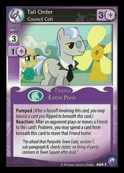 Size: 344x480 | Tagged: safe, enterplay, mayor mare, tall order, earth pony, pony, canterlot nights, g4, my little pony collectible card game, ccg, male, stallion, william wright