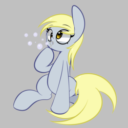 Size: 1280x1280 | Tagged: safe, artist:turtlefarminguy, derpy hooves, pegasus, pony, g4, blowing, bubble, female, mare, simple background, solo