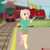 Size: 4000x4000 | Tagged: safe, artist:orang111, fluttershy, full steam, promontory, butterfly, anthro, unguligrade anthro, g4, clothes, conductor, deutsch, deutsche bahn, germany, hoodie, locomotive, platform, railroad, short-sleeved sweater, shorts, train