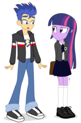 Size: 990x1500 | Tagged: safe, artist:dm29, flash sentry, twilight sparkle, equestria girls, g4, clothes, confused, duo, equestria academy, school uniform, schoolgirl, simple background, stockings, transparent background