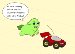 Size: 1234x892 | Tagged: safe, artist:carpdime, fluffy pony, fluffy pony foal, rc car, running, solo