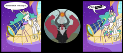 Size: 1280x560 | Tagged: safe, screencap, lord tirek, princess celestia, g4, my little pony: friendship is magic, twilight's kingdom, comic, exploitable meme, meme, speech bubble, telescope meme